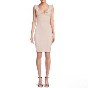 Susana Monaco Stretch Bodycon Ruffle Strap Open Cutout Back Dress Nude Large NEW